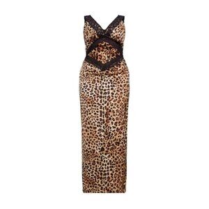 Womens Leopard Print Maxi Dress Lace Details By PrettyLittleThing Plus Sz US 12